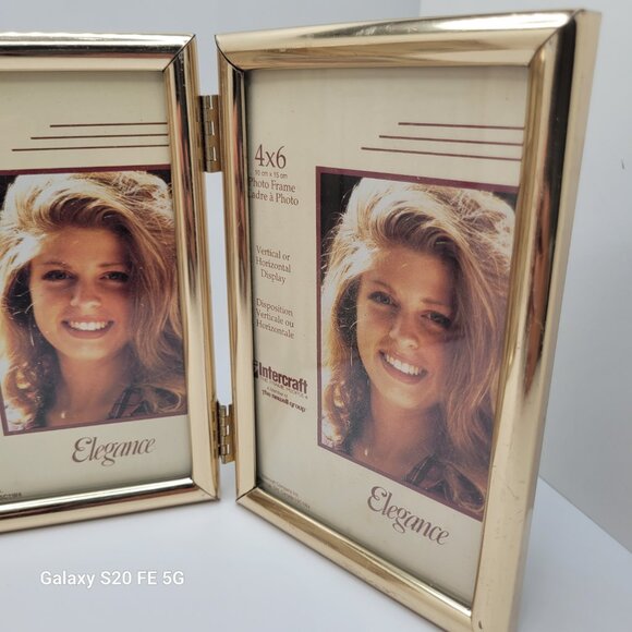 VTG Tri-Fold 3 Picture Frame Ornate Gold Tone Hinged Metal Triple 4 X 6 Photos - Picture 4 of 7